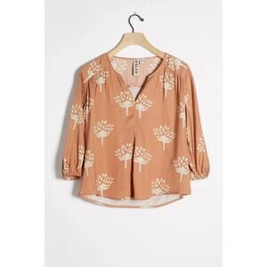 Anthropologie Dolan Alvia Top Floral Peasant Multi-fabric Knit Boho Tan Size S